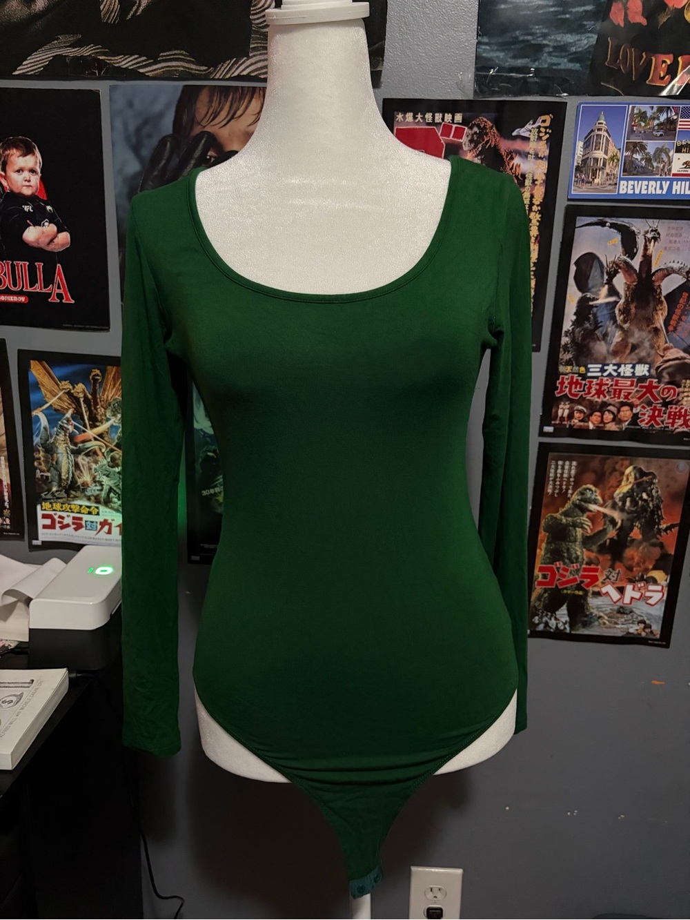 Scoop Neck Long Sleeve Bodysuit in Forest Green